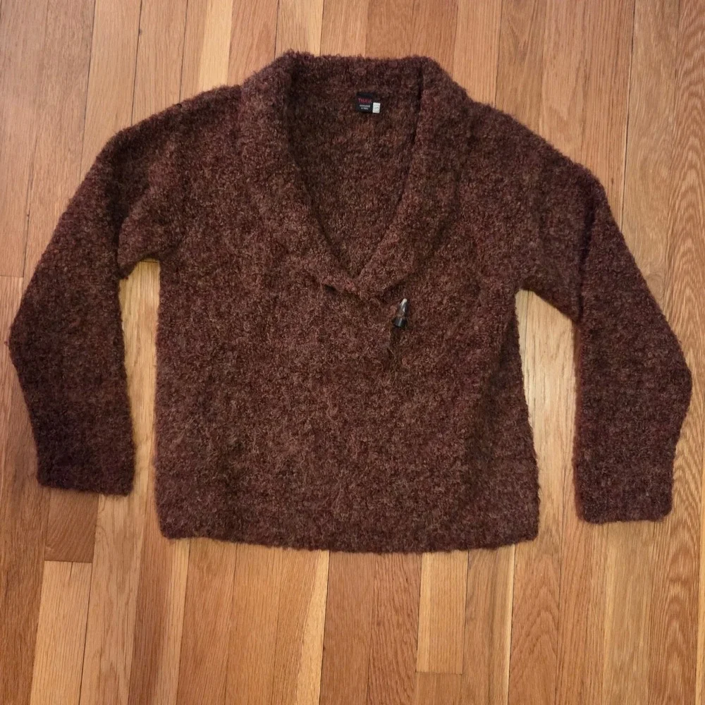 Tabask Handknit Alpaca + Wool Sweater, Cinnamon Brown Bouclé, Made in Peru Sz S - Picture 10 of 11